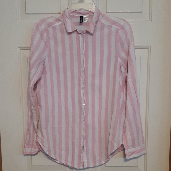 H&M Tops - H&M Pink and White Striped Button Shirt